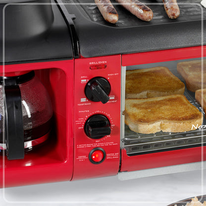 Nostalgia 3-in-1 Breakfast Station - Includes Coffee Maker, Non-Stick Griddle, and 4-Slice Toaster Oven - Versatile Breakfast Maker with Timer - Aqua