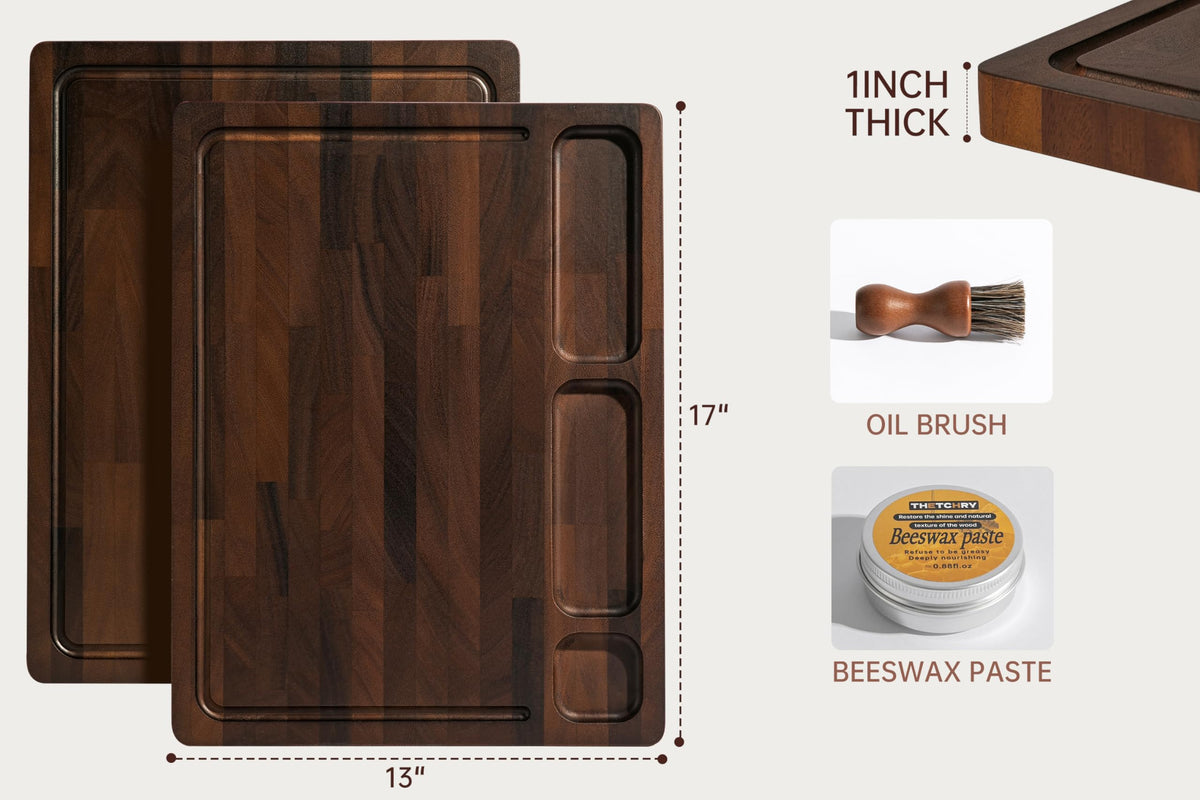 THETCHRY Walnut Cutting Boards For Kitchen, End Grain Wooden Cutting Board with Handle, Chopping Board Double Sided Charcuterie Boards For Meal Prep & Serving with Gift Box（Black Walnut）17”X13” X1”