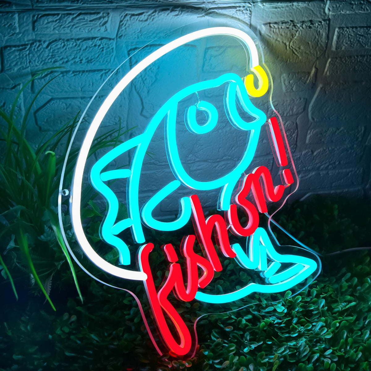Fishing Neon Sign for Wall Decor Fishing Neon Light for Man Cave Dimmable LED Light Up Sign for Bedroom Living Room Club Party Birthday Gifts Wall Art Size 12.9 * 12.9(WZCP051)