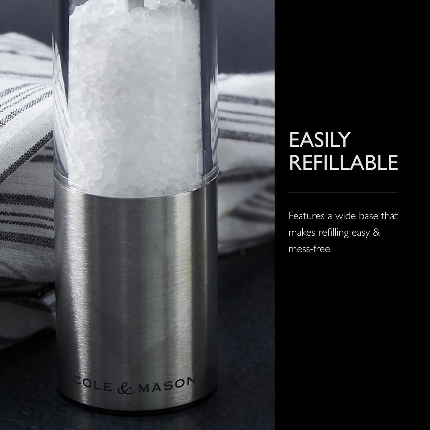 Cole & Mason Oslo Precision Salt & Pepper Grinder Set - Refillable Spice Mills - Salt Mill with Diamond Cut Ceramic Mechanism - Pepper Grinder with Carbon Steel Mechanism