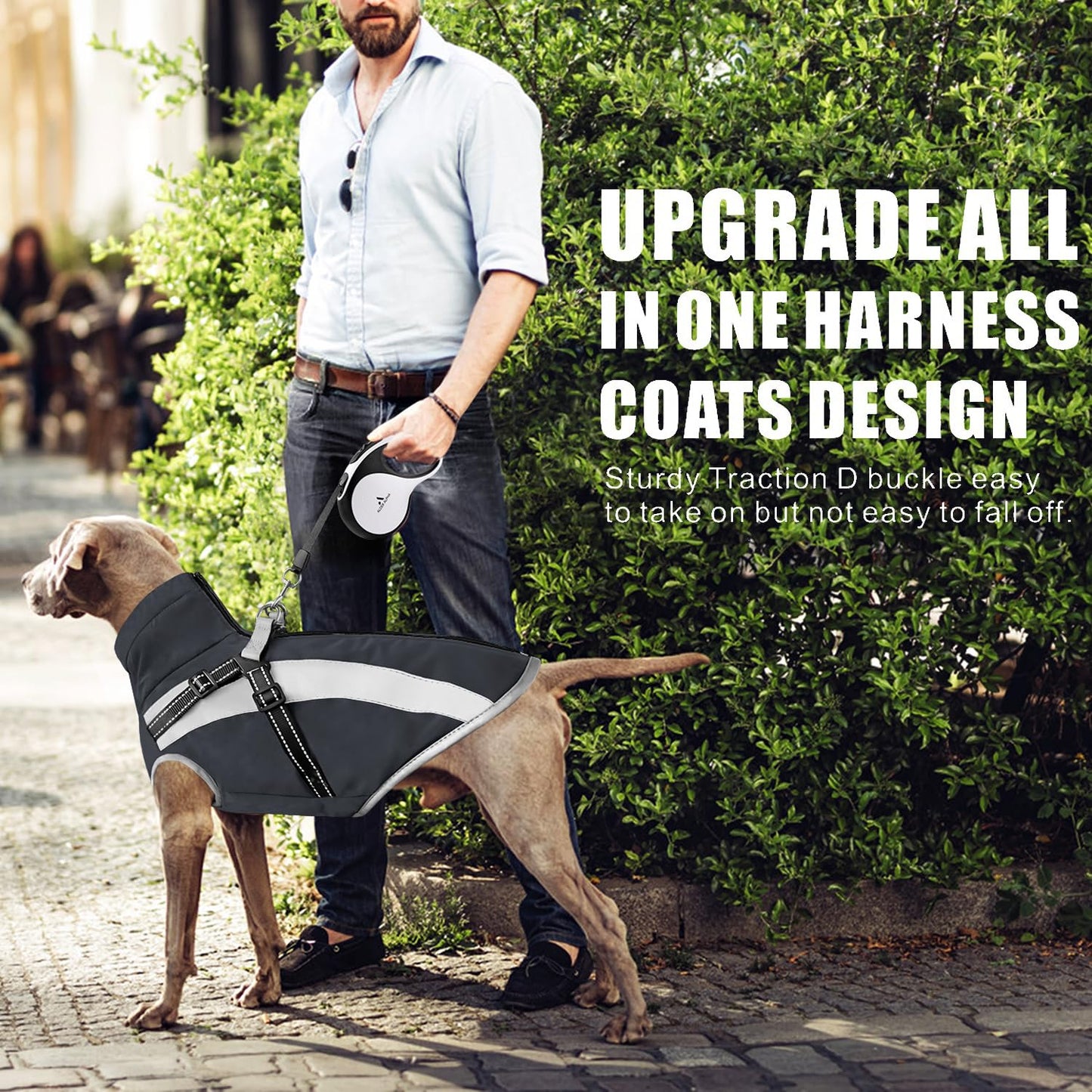 Oslueidy Waterproof Dog Coat with Harness,Winter Warm Jacket Windproof Pet Clothes Snowsuit Dog Jackets for Small Medium Large Dogs XL-6XL (Black, XL)