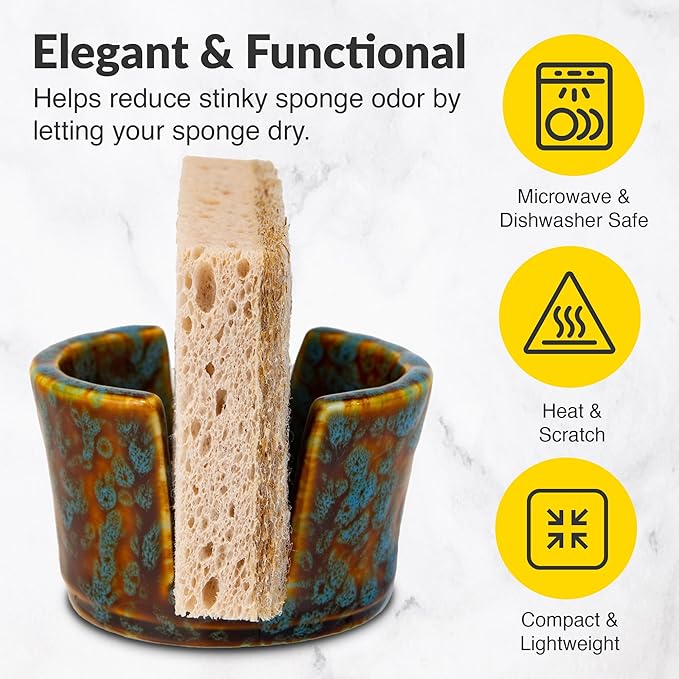 Elevated Lifestyle Ceramic Sponge Holder – Sink Caddy Organizer, Decorative