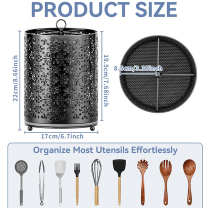 YIUKEA 360° Rotating Utensil Holder - Extra Large Cooking Utensils Caddy Counter Organizer with Instant-Dry and Removable Base for Kitchen Tools