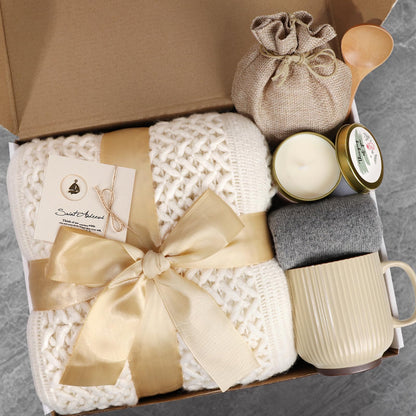 Mothers Day Gifts for Mom, Get Well Soon Gift Basket for Women, Self Care Thinking of You Care Package, Feel Better Relaxing Encouraging Gift for Her Sister Wife Friend Grandma Coworker (Ivory)