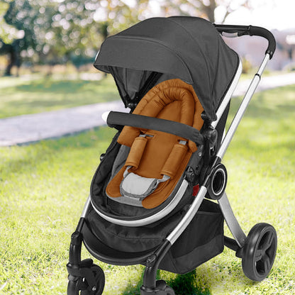 SWESEN Infant Car Seat Insert & Strap Covers, Car Seat Head Support for Baby Girls, 2 in 1 Breathable Air Mesh Car Seat Insert for Newborns, Double-Sided Reversible, for Infants Aged 0-12 (Brown)