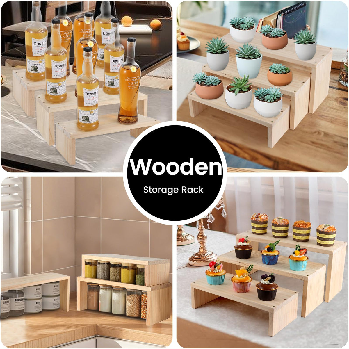WIQARJ 3-Tier risers display stands, Wooden Retail Display Rack for retail Rustic Tabletop Display rack for cupcakes, collectibles,jewelry, perfum, Funko Pop Figures