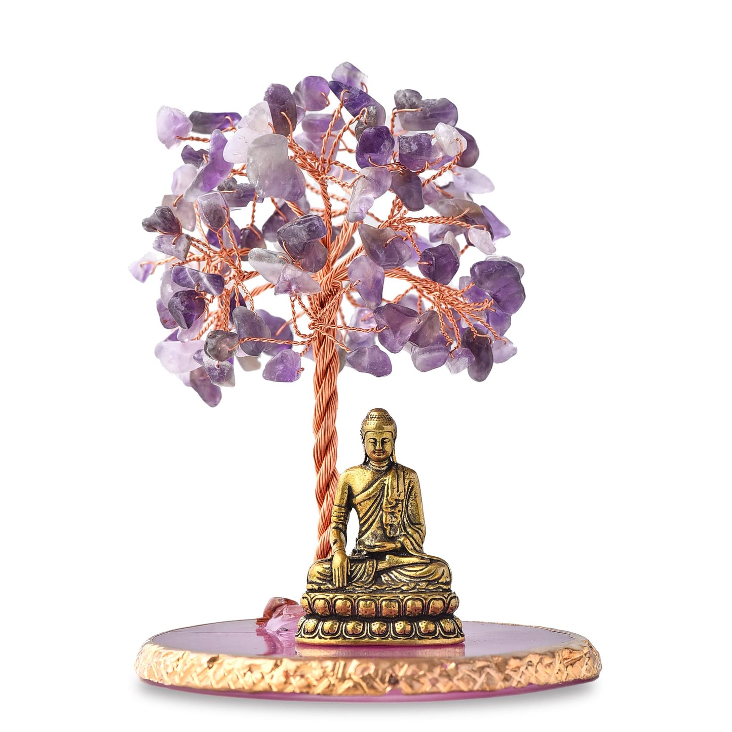 CRUCISRESIN Buddha Statue with Healing Crystal Tree, Tree of Life for Positive Energy. Home Decor Yoga Meditation. Amethyst.(A)