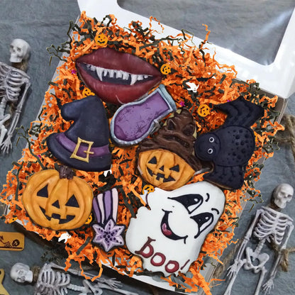 TORONTOKYO 2LB Halloween Black Orange Crinkle Cut Paper with Pumpkin Bat Ghost Witch Star Confetti, Raffia Paper Shredded Paper Filler for Gift Wrapping Craft DIY Basket Filling Party Decoration