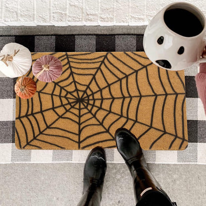 UTOWO Spider-Web Doormat for Halloween Outdoor Entry Decor Synthetic-Coir Frontdoor-Mats Non-Slip Porch/Farm/Garden Acc 17X29in