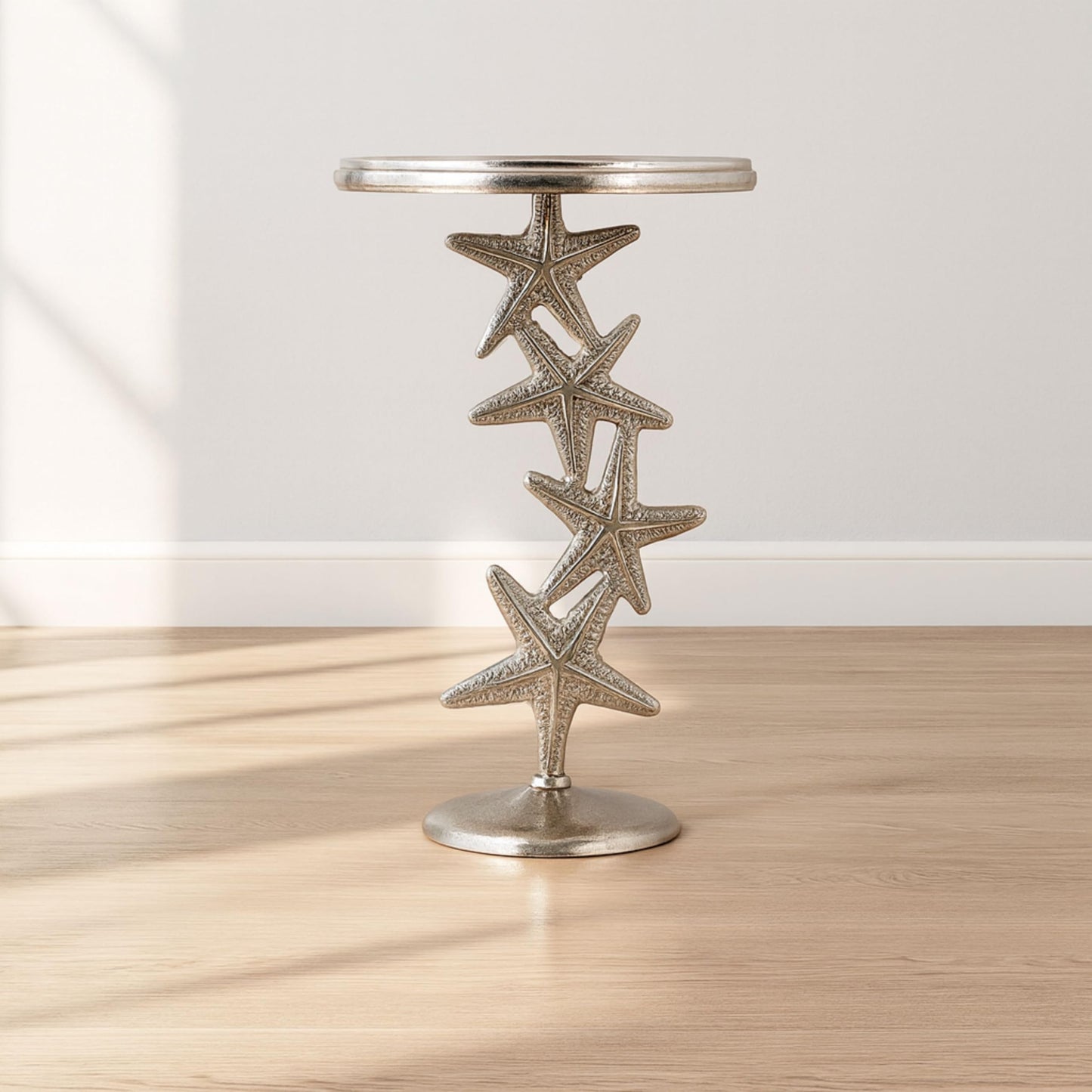 Metal Accent Table, Modern Round Side Table for Living Room and Bedroom, No Assembly Required, Indoor Use Only, Iron and Stone Materials, Starfish Home Decor Living Room Accent Table – 25", Silver