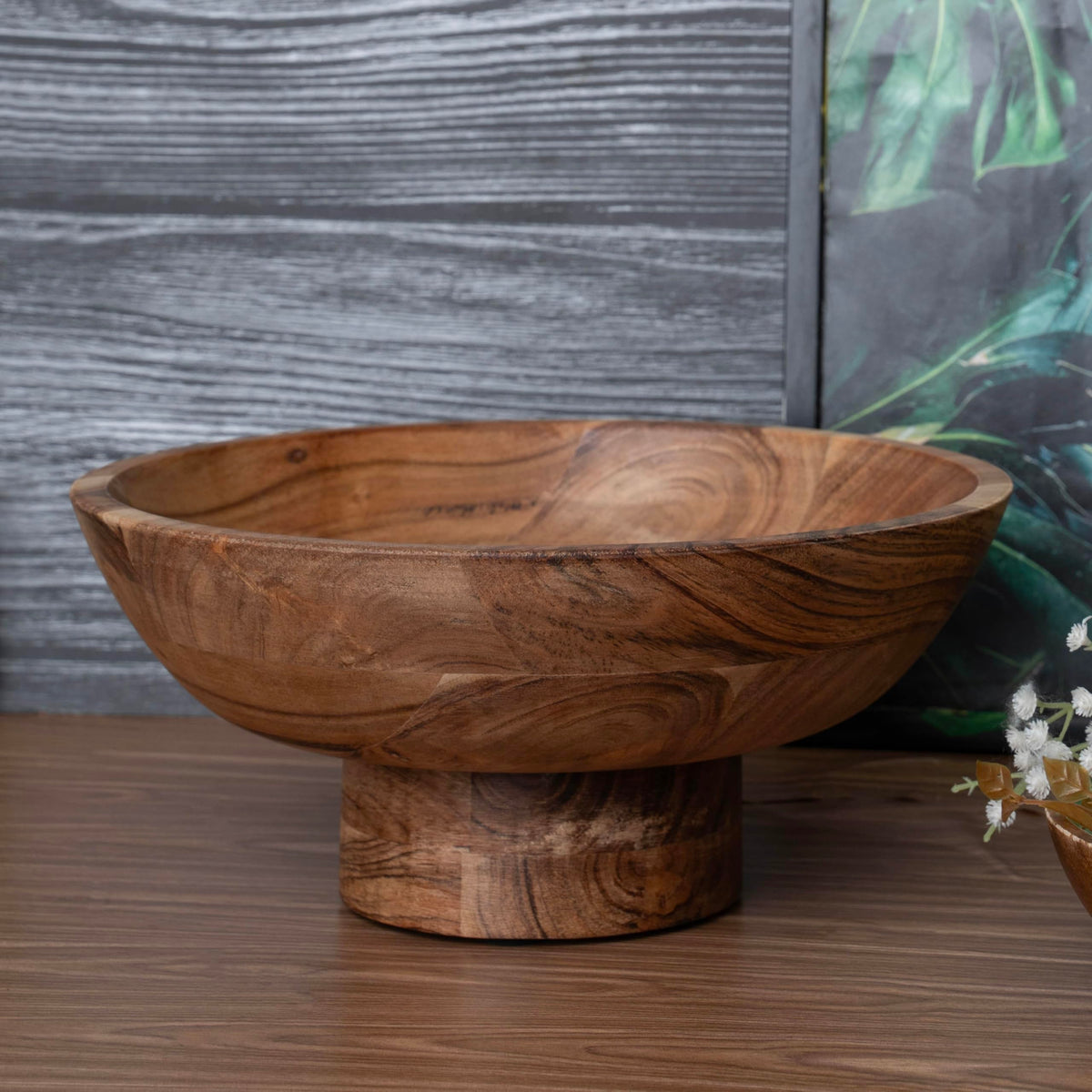 Luxe Designs Wooden Footed Bowl Handcrafted Decorative Fruit Bowl with Elegant Footed Base for Dining, Serving, and Home Décor – Perfect for Fruits, Snacks, and Centerpiece Display