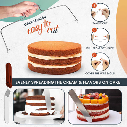 RFAQK Cake Tins for Baking 100 Pcs Springform Cake Tins Kit Includes 3 Round Non-Stick Cake Pan (4,7,9 inches Baking Tins)-Piping Bags and Nozzles-Leveler–Leak Proof Cheesecake Tin-Bakeware & EBook…