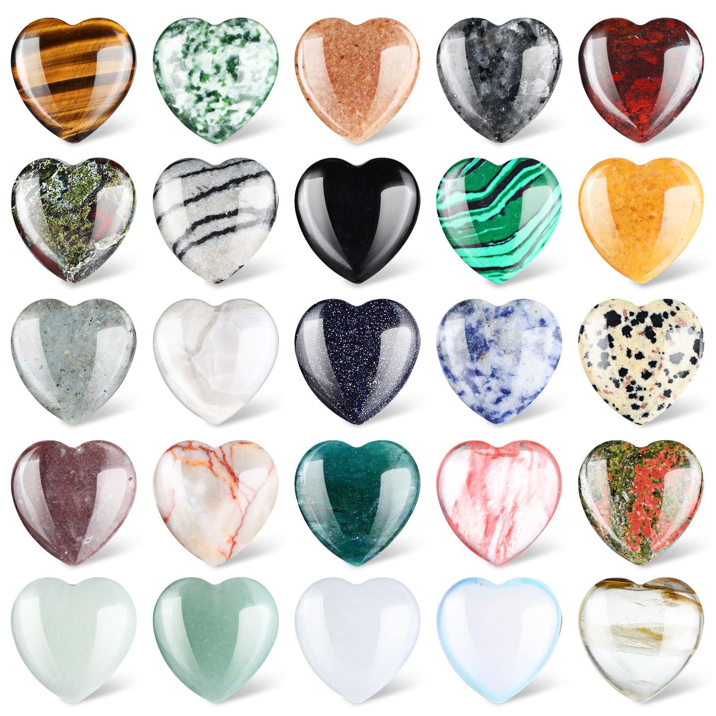 Nuenen 24 Pcs Heart Crystals Stones for Healing Bulk 1'' Natural Heart Shaped Rocks Polished Worry Stone Palm Pocket Love Gemstones for Women Men Wedding Meditation Balancing Witchcraft Decoratio