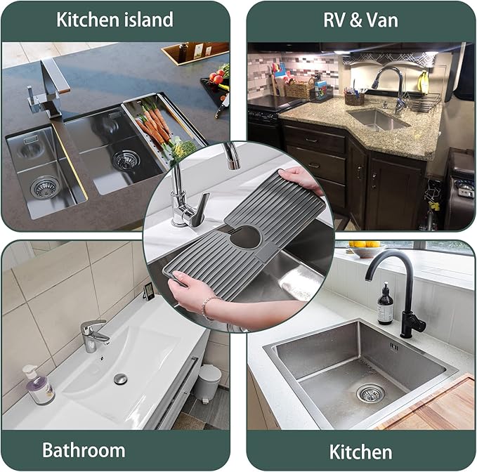 Faucet Mat for Kitchen Sink, Silicone Faucet Handle Drip Catcher Tray, Drying