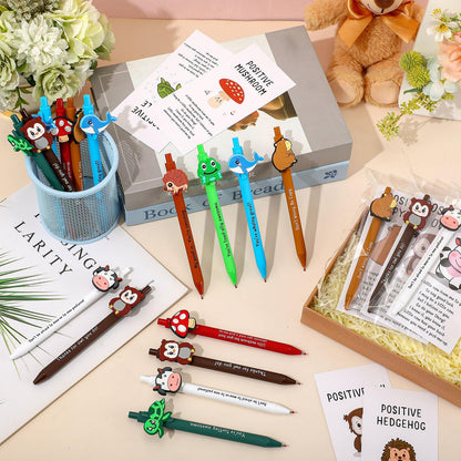 Landical 16 Set Positive Animal Pens Graduation Gift Bulk Cute Funny Pen with Inspirational Card Employee Appreciation Gift for Office Coworker Staff Nurse Teacher Student Classroom