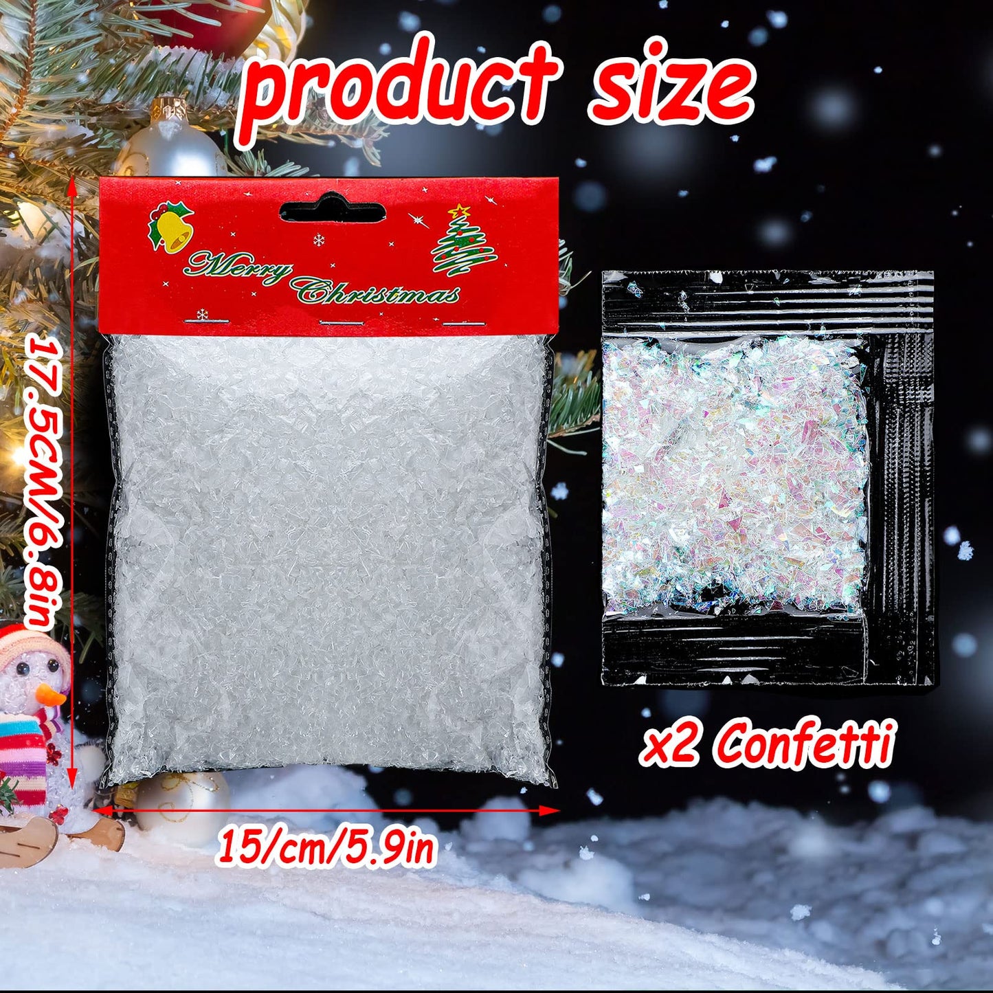 Hungdao Christmas Fake Snow Decoration Winter Faux Snow for Crafts Glitter Twinkles Snowflakes Powder Filler Sparkly White Artificial Snowflakes for Xmas Village Globe Christmas, 3.8 Ounce