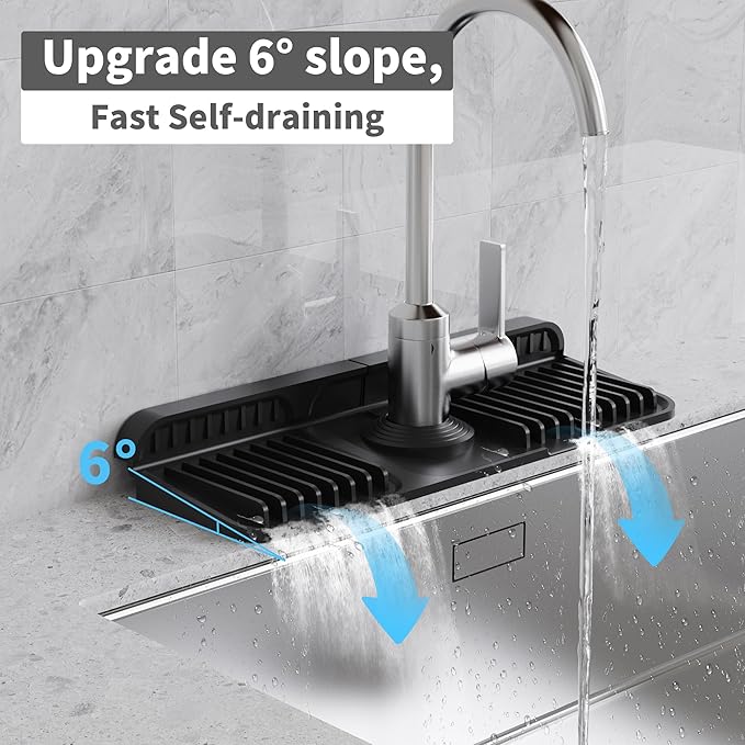 WAFT YEARN 14X5 Inch Silicone Durable Faucet Mat Kitchen Sink Splash Guard