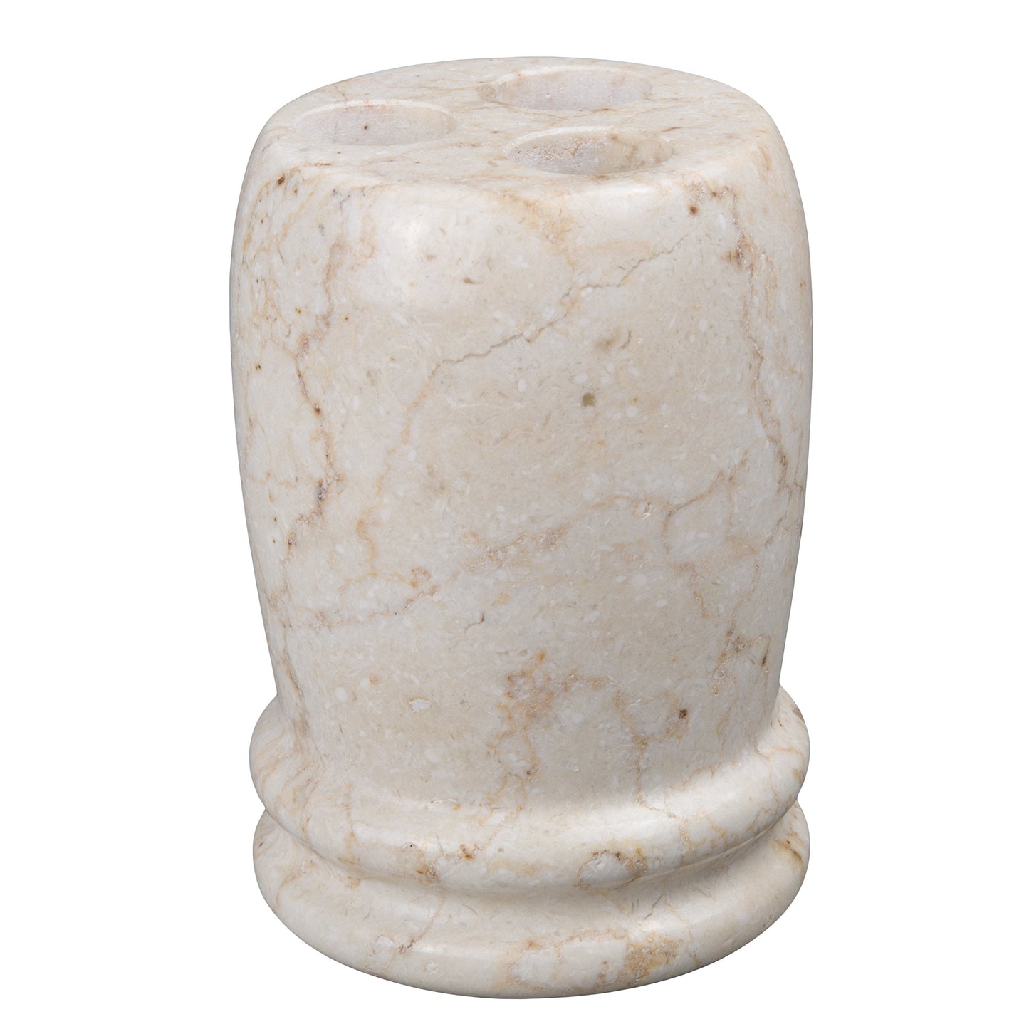 Creative Home Marble Toothbrush Holder, Natural Champagne Beige Double Ring Design, Hand Polished Finish, Weighted Stone & Water Resistant, 3-Slot Bathroom Countertop Organizer for Makeup Brushes