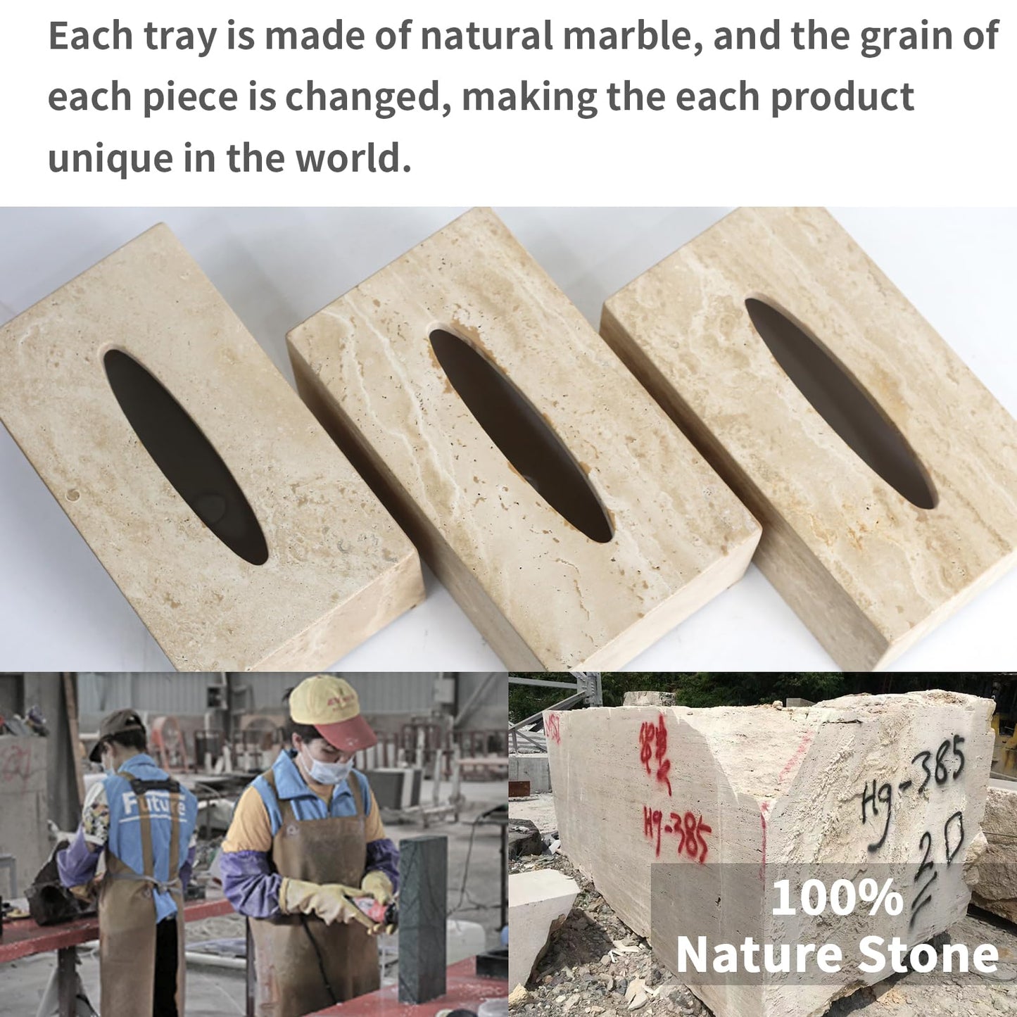 Noble and Light Luxury Natural Travertine Marble Household Tissue Box for Bathroom | Office | Desk | countertop | Vanity | Bedroom | Bedside Table |Beige