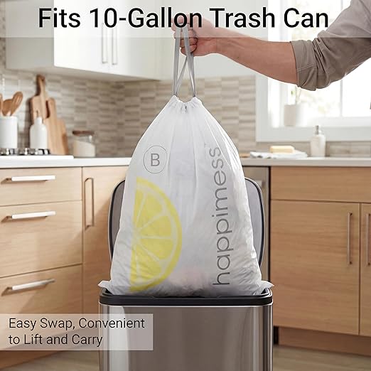 happimess 5.3 Gallon Drawstring Trash Bags, Lemon Scent, Heavy Duty MDPE Liners