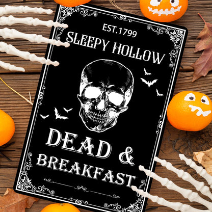 Dead And Breakfast Tin Sign Halloween Metal Signs Autumn Wall Decor Witch Ghost Pumpkin Decor Signs For Home Kitchen Cafe 8x12 Inch