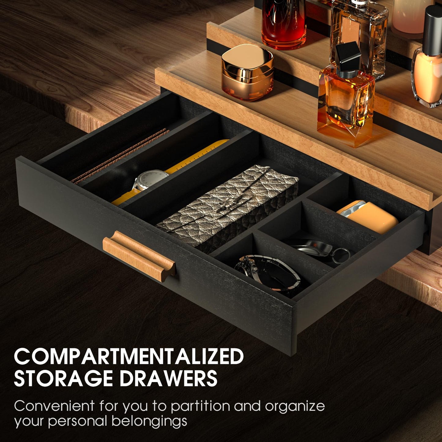 Sephyroth Cologne Organizer for Men 4 Tier of Elevated Cologne Display Shelf with Drawer Storage Perfume Organization and Storage Display Risers,Great Gift for Man(4Tier-BlackWalnut)