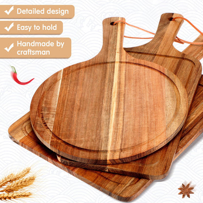 Kathfly 3 Pcs Mother's Day Acacia Wood Cutting Board Set with Handle Summer Wooden Charcuterie Cheese Board Hawaii Chopping Serving Tray Butter Pizza Serving Tray for Holiday Kitchen Gift, 3 Style