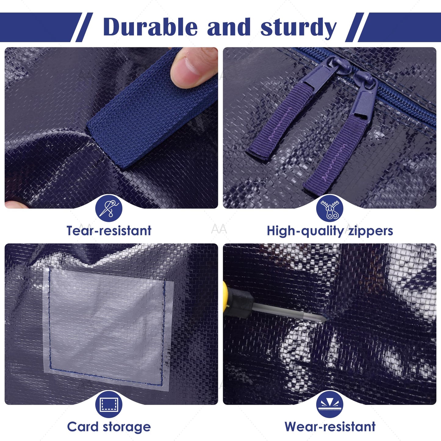 RMOHRO 6 Pack Moving Bags Heavy Duty 210GSM with Full-Open Side Zipper, 93L 220lbs Waterproof Foldable Storage Totes for College Dorm Move-In, Moving Boxes Alternative & Home Organization, Blue