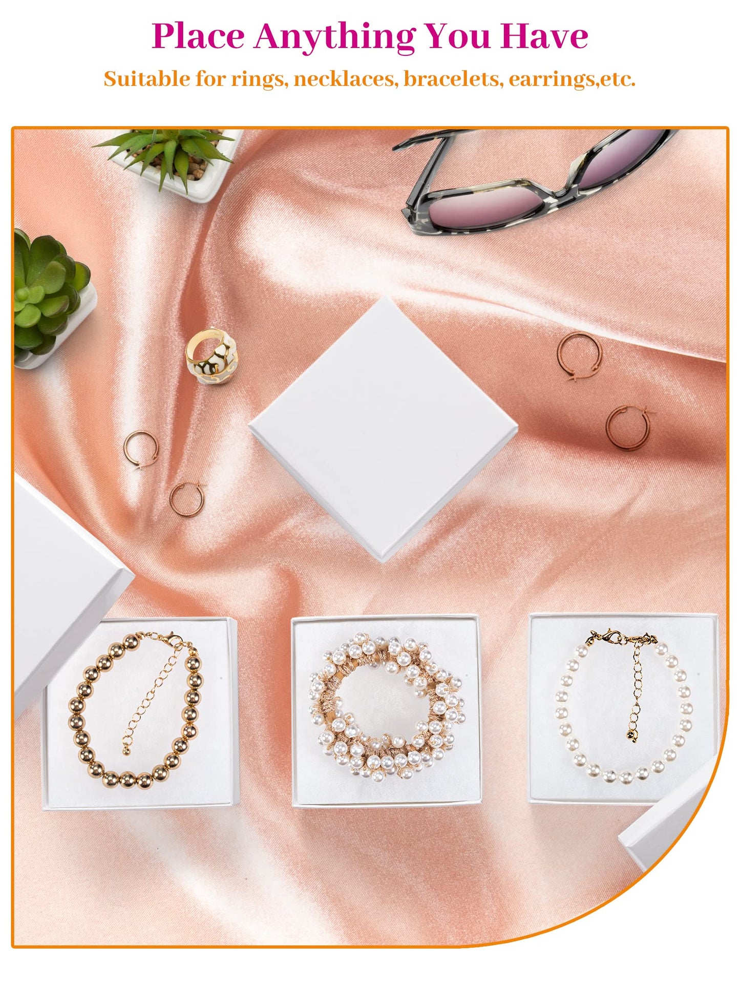 MESHA Cardboard Glossy Jewelry Gift Boxes, Cotton Filled Jewlery Box with Lids, White 3.5x3.5x1 Inch, Necklace Ring Bracelet Earring DisplayBox, Bulk Square Small Kraft Jewelry Gift Box, 96 Pieces