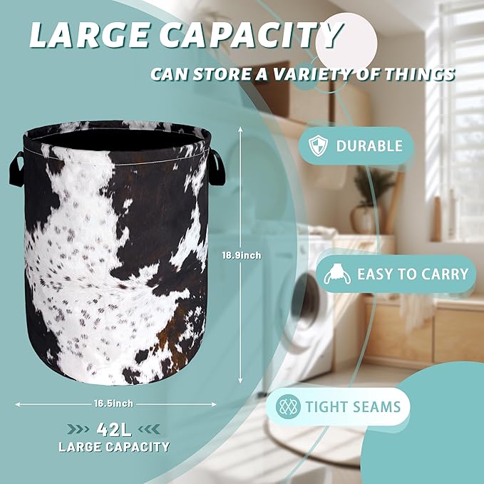 Retro Brown Cows Texture Laundry Basket Foldable Funny Laundry Hamper Oxford