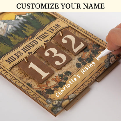 Hiking Gifts for Women Men, Personalized Miles Hiked This Year Tracker Sign, Wooden Hiking Log Counter, Unique Hiking Essentials, Cool National Park Gifts for Hikers, Father Day Gifts For Dads