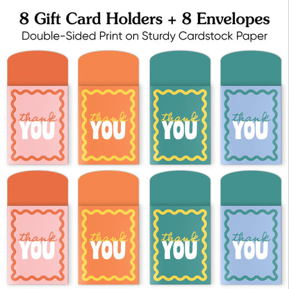 Big Dot of Happiness Assorted Wavy Colorful Thank You Gift Card Holders with Envelopes, Cash Money Holders and Gift Card Sleeves, Retro Stationery Nifty Gifty Pack - Set of 8