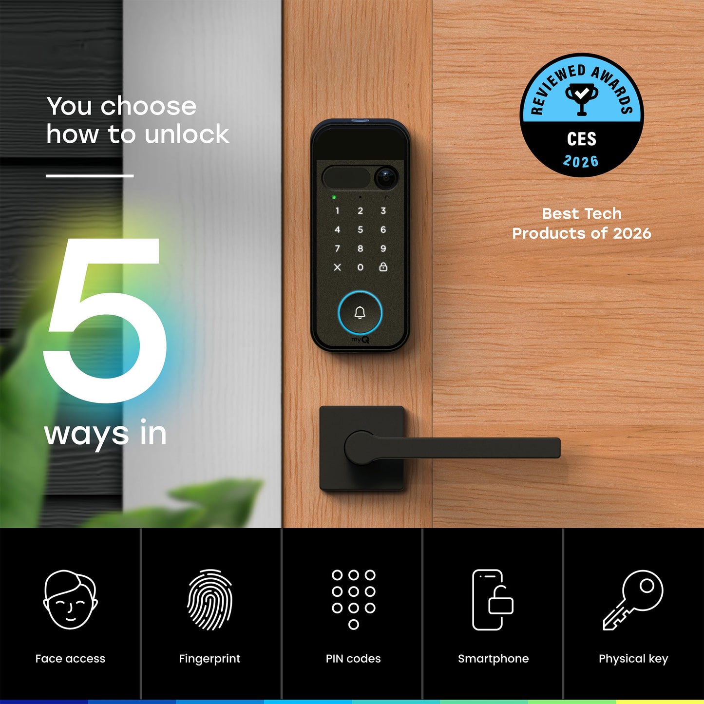 myQ Smart Access Starter Kit: Secure View™ 3-in-1 Smart Lock + Garage Door Video Keypad + Adapter Kit + myQ Chime, Custom PIN Codes, Keyless Entry, 2K HDR Doorbell Camera, App Control & Two-Way Audio
