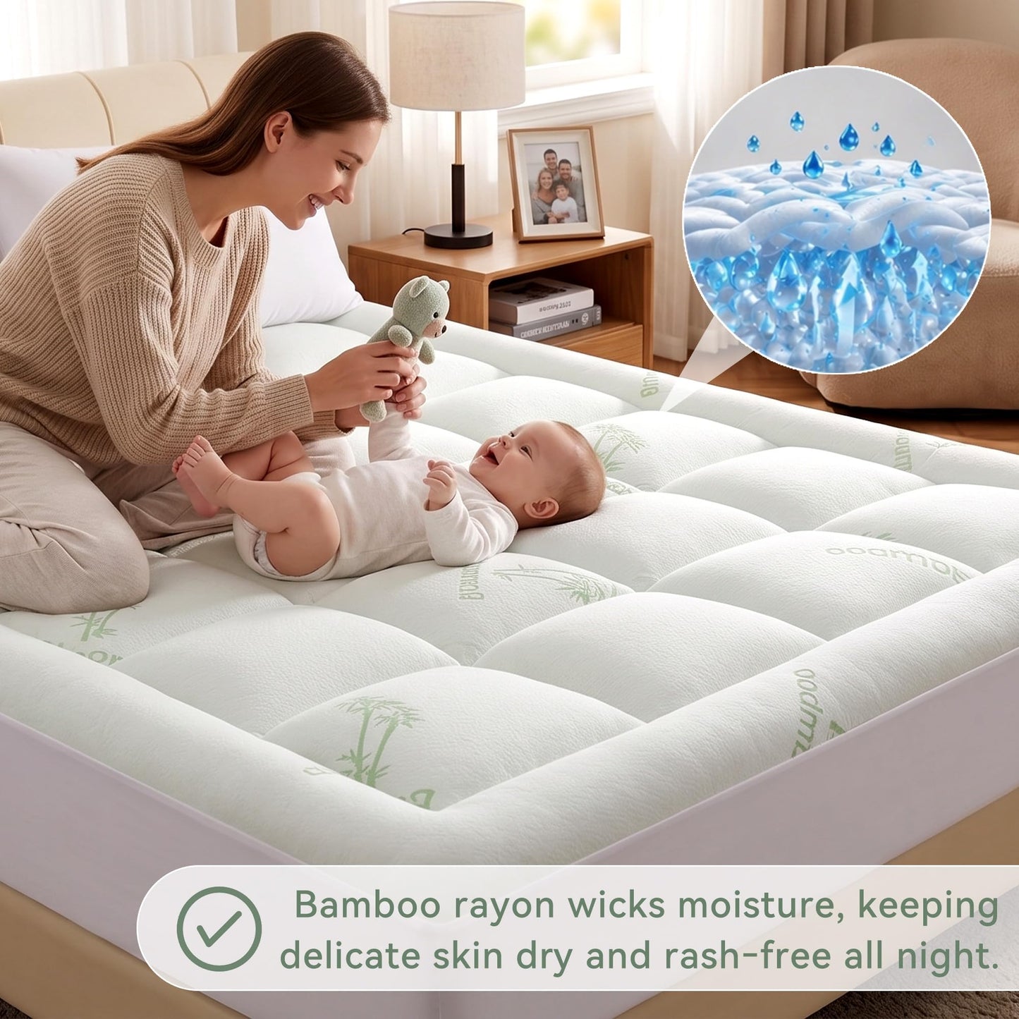 Anluoer Queen Mattress Topper Memory Foam, Rayon Derived from Bamboo Pillow Top Mattress Topper for Back Pain Relief, Cooling Soft Mattress Pad with 8-21" Deep Pocket, 60x80 Inches, White