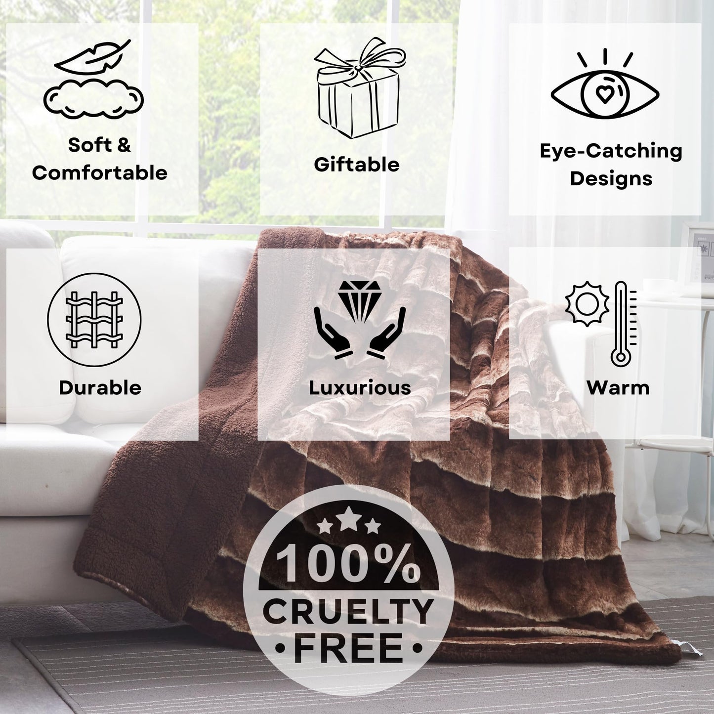 Tache Faux Fur Throw Blanket Brown 50 X 60 Inch Elegant Super Soft Warm Dark Golden Brown Faux Fur Throw Blanket for Lap Decorative Throw for Couch and Sofa