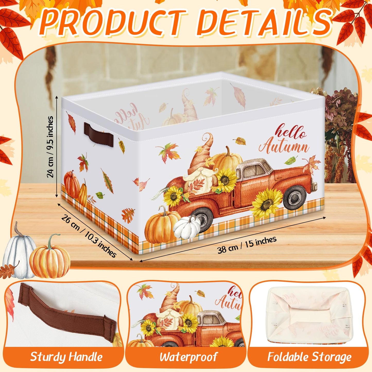 Boao 3 Pack Thanksgiving Storage Gifts Baskets Empty Autumn Storage Bins, Large Foldable Pumpkin Scarecrow Fall Harvest Canvas Laundry Basket with Handle for Office Home Nursery Bedroom Clothes
