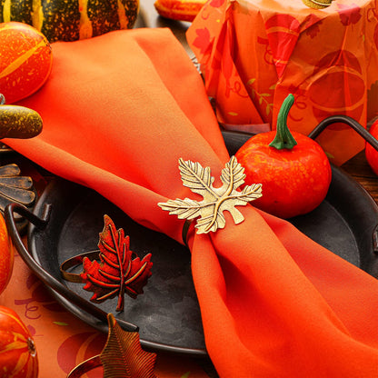 WILLBOND 12 Pcs Thanksgiving Napkin Rings Set Thanksgiving Pumpkin Leaf Themed Holders Fall Napkin Rings Alloy Design Holder Buckle for Halloween Home Party Table Decor Wedding Supplies (Golden)