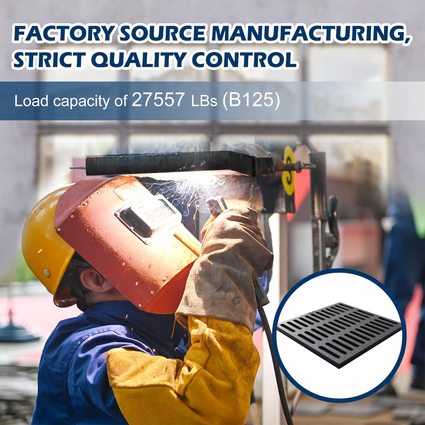 Cast Iron Drain Grate, 28 * 28in Outdoor Drain Cover, B125 Class Ductile Iron Channel Drainage Grates, Heavy Duty Sewer Grate,Black Square Drain Grate for Yard,Driveway,Concrete Floor.