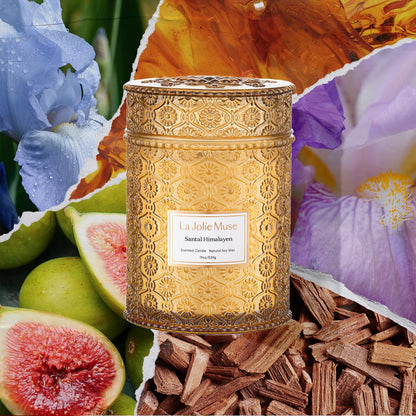LA Jolie Muse Santal Himalayen, Large Natural Soy Candle, 90 Hours Burning Time, Wood Wicked Candle，Sandalwood Candle, Aromatherapy Candle Gifts, Luxury Candles for Home