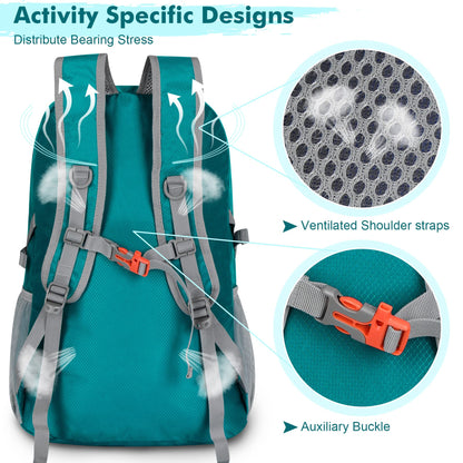 ZOMAKE Lightweight Packable Backpack 30L, Foldable Hiking Backpacks Water Resistant Compact Folding Daypack for Travel(Lake Green)