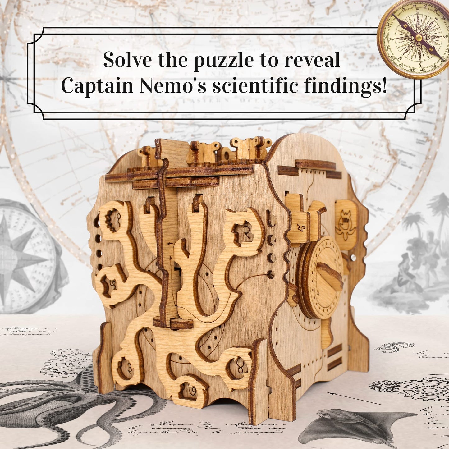 iDventure Cluebox - Captain's Nemo Nautilus - Escape Room Puzzle Box - 3D Wooden Puzzle for Adults - Brain Teaser - Birthday Gift for Men - Money Box