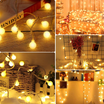 12 M 100 LED Fairy Lights Battery Operated Christmas Lights Indoor Outdoor Waterproof Globe String Lights with Remote Timer 8 Modes for Bedroom Outside Tree Garden Patio Party Decorations Warm White