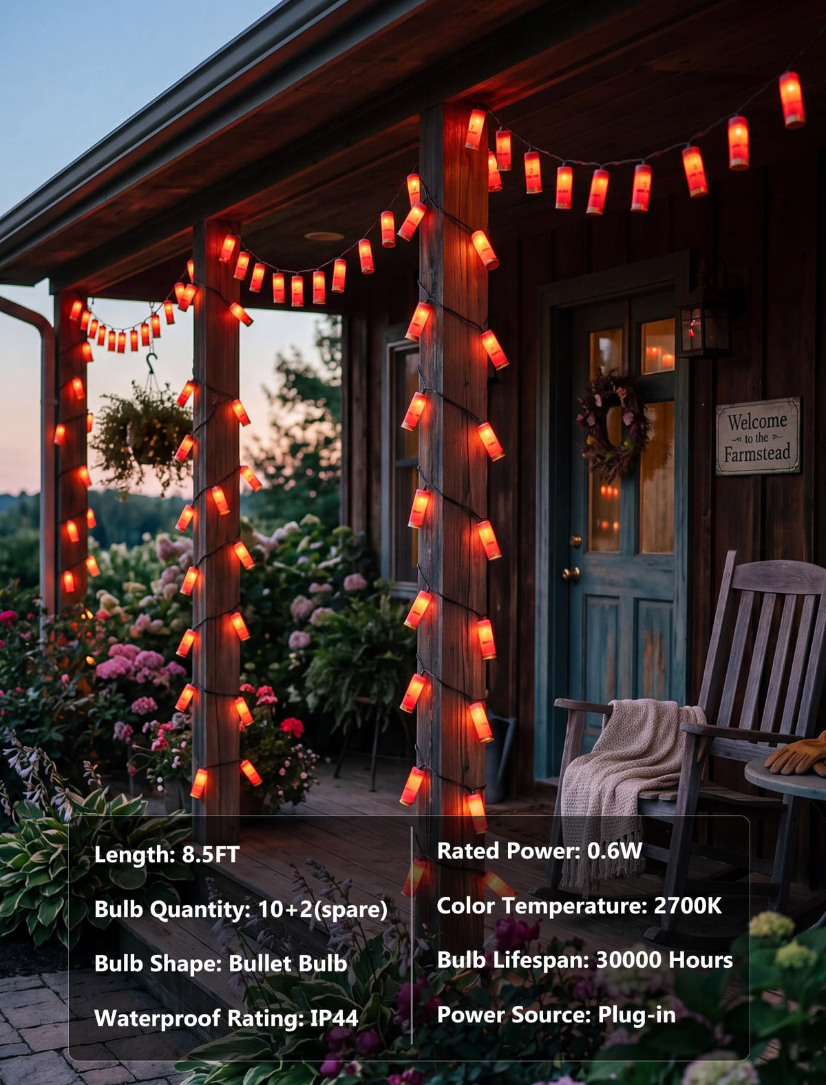 8.5Ft Red Shotgun Shell Christmas String Lights with 10 LED Bullet Shell Lights, Connectable Outdoor Military Style Bullet Light String for Christmas Garden Patio Party Tent Bar Decorations, Green