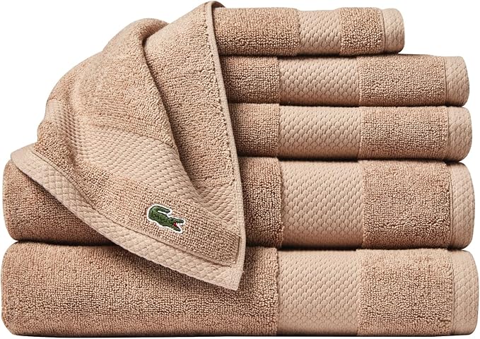 Lacoste Heritage Supima Cotton 6-Piece Towel Set, 2 Bath Towels, 2 Hand Towels