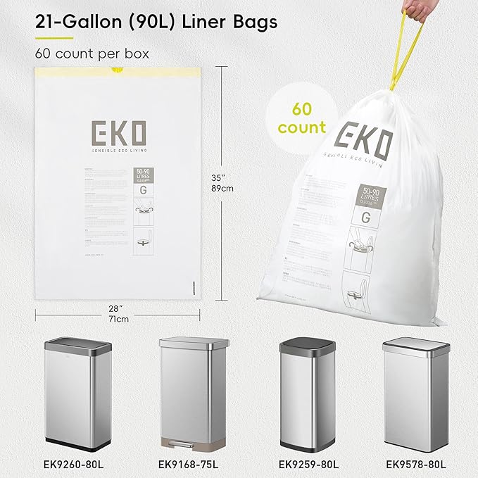 EKO 21 Gallon / 50-90 Liter, Extra-Strong Garbage Bags, Lavender Scent