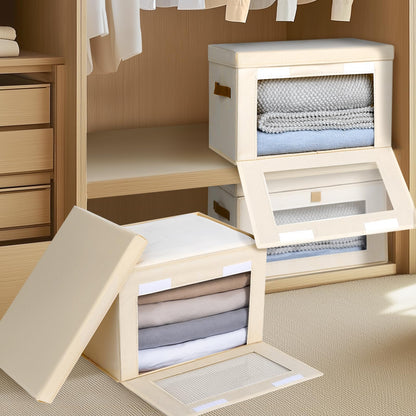 Homsorout Large Closet Storage Bins - Collapsible Storage Bins with Handles & Window, Decorative Boxes with Lids, Fabric Cubes for Living Room, Dorm, 1 Pack, Beige