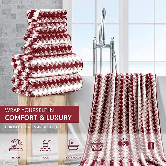 8 Piece Bathroom Towel Set |2 Oversized Bath Towels, 2 Hand Towels, 4