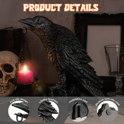 Gothic Crow Wall Art Decor Outdoor Wall Sconce Raven lamp Table Candle Holder Halloween Wall Decor for Patio Garden Bedroom Resin Tealight Statue Black