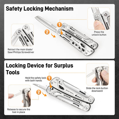 Teslong 18-in-1 EDC Multitool Pliers with Scissors, Pocket Knifes with Screwdrivers, Replaceable Wire Cutters and Saw with Self-locking, Outdoor, Survival, Camping, Stainless Steel, Gift for Men Dad