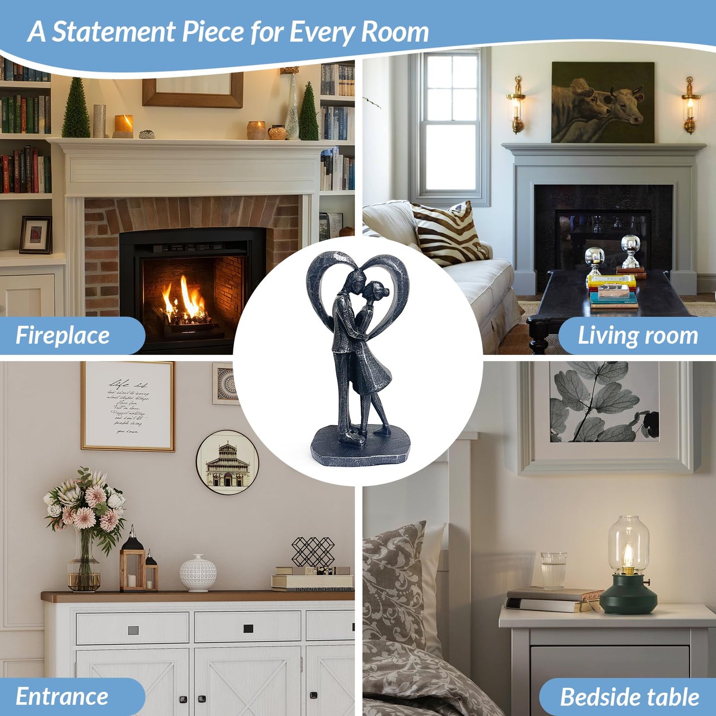 GZVDYG Room Decor Love Figurines, Black Home Décor Accents, Aesthetic Statue Knick Knacks for Bedroom, Living Room, Desk, Coffee Table, Bookshelf, Wedding Anniversary Engagement Gifts for Couples